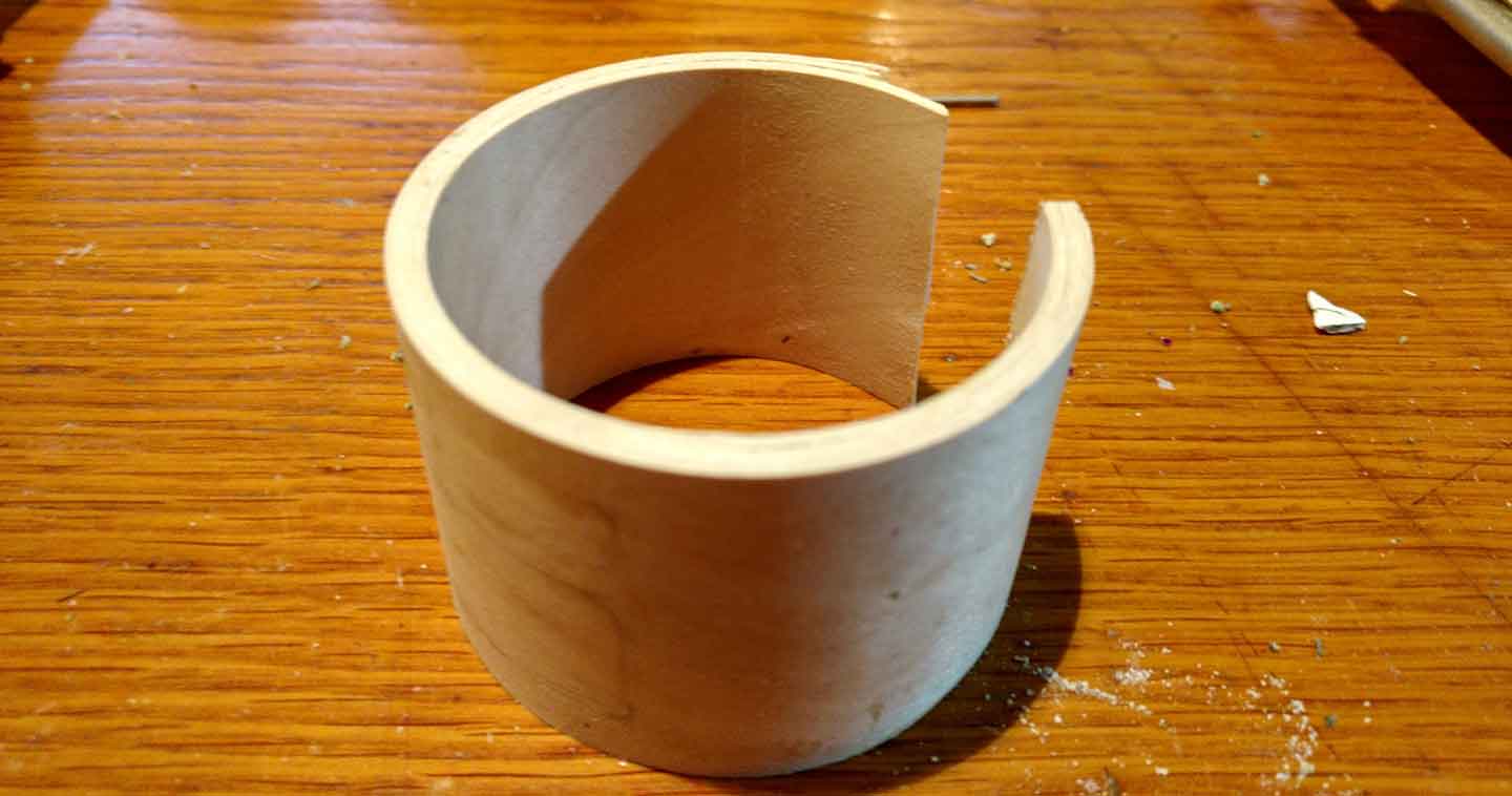 a laminated wood bracelet cut to width